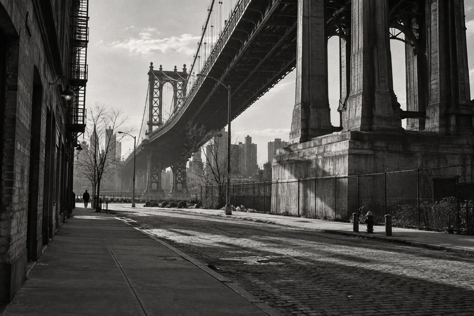 AI concept: New York architecture beneath a steel bridge